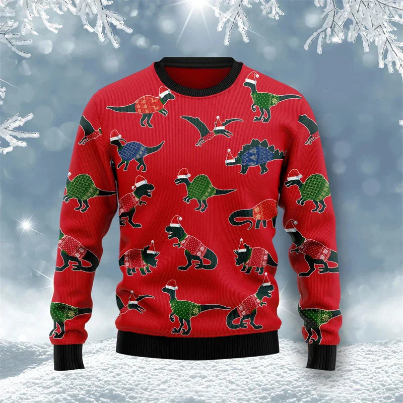 Mune | Dinosaur Christmas Sweater - Funny & Comfortable Men's Sweater with 3D Print for the Holidays