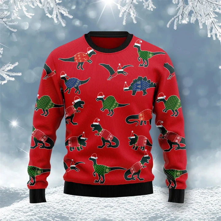 Mune | Dinosaur Christmas Sweater - Funny & Comfortable Men's Sweater with 3D Print for the Holidays