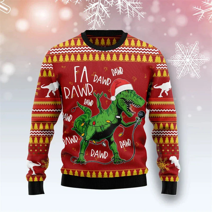 Mune | Dinosaur Christmas Sweater - Funny & Comfortable Men's Sweater with 3D Print for the Holidays