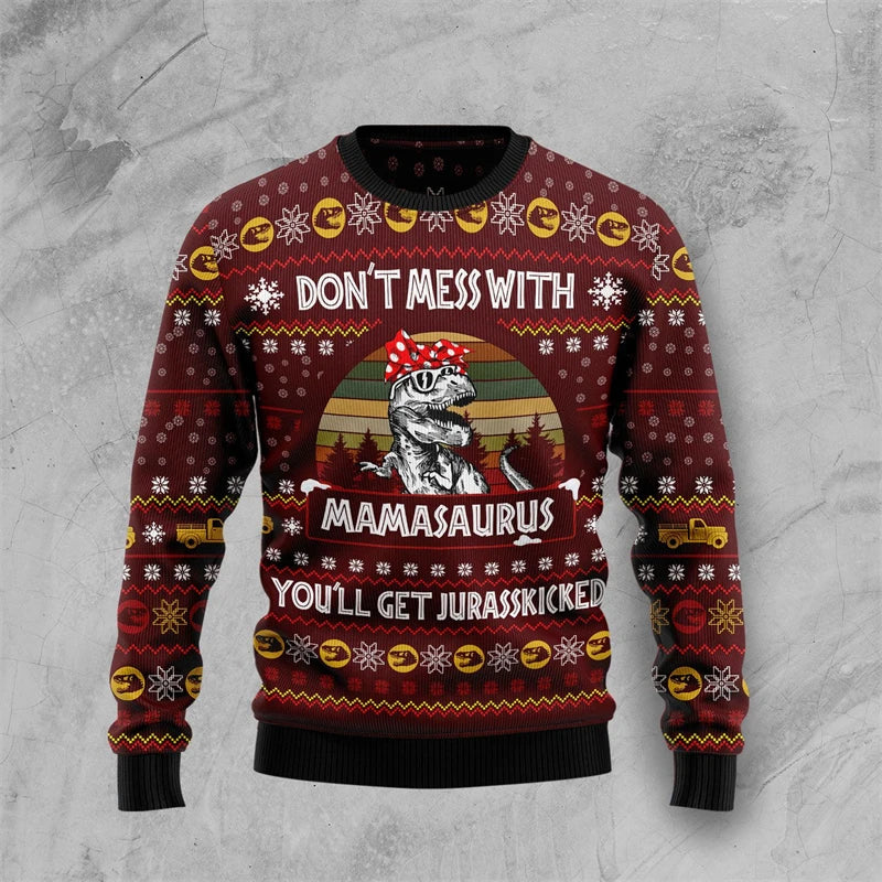 Mune | Dinosaur Christmas Sweater - Funny & Comfortable Men's Sweater with 3D Print for the Holidays