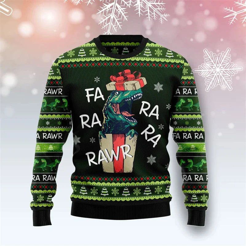 Mune | Dinosaur Christmas Sweater - Funny & Comfortable Men's Sweater with 3D Print for the Holidays