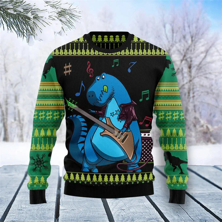 Mune | Dinosaur Christmas Sweater - Funny & Comfortable Men's Sweater with 3D Print for the Holidays