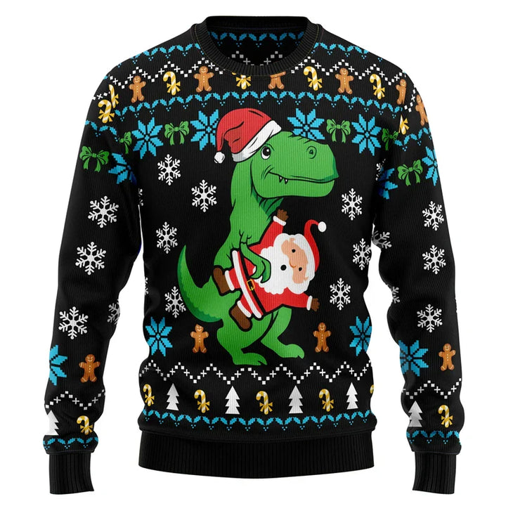 Mune | Dinosaur Christmas Sweater - Funny & Comfortable Men's Sweater with 3D Print for the Holidays