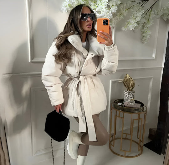 Mune | Belted Puffer Jacket Plus Size Collar Winter Coat