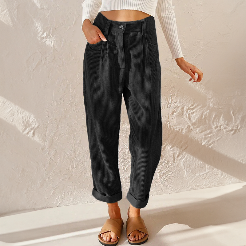 Mune Fashion - Loose High Waist Cord Pants for Women