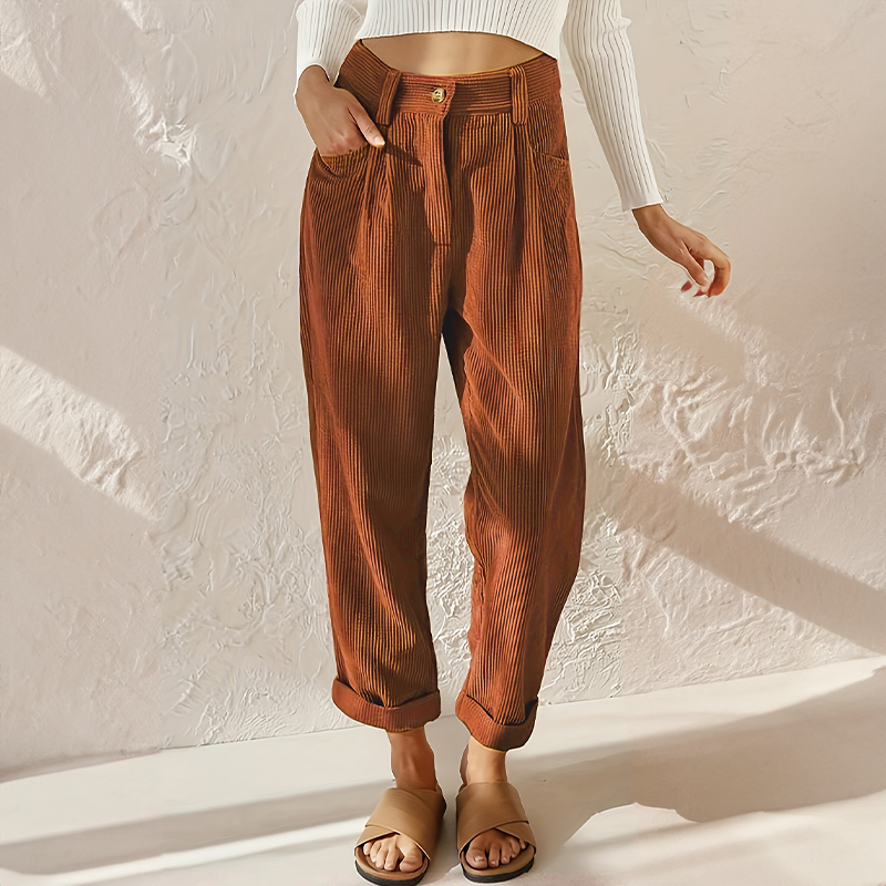 Mune Fashion - Loose High Waist Cord Pants for Women