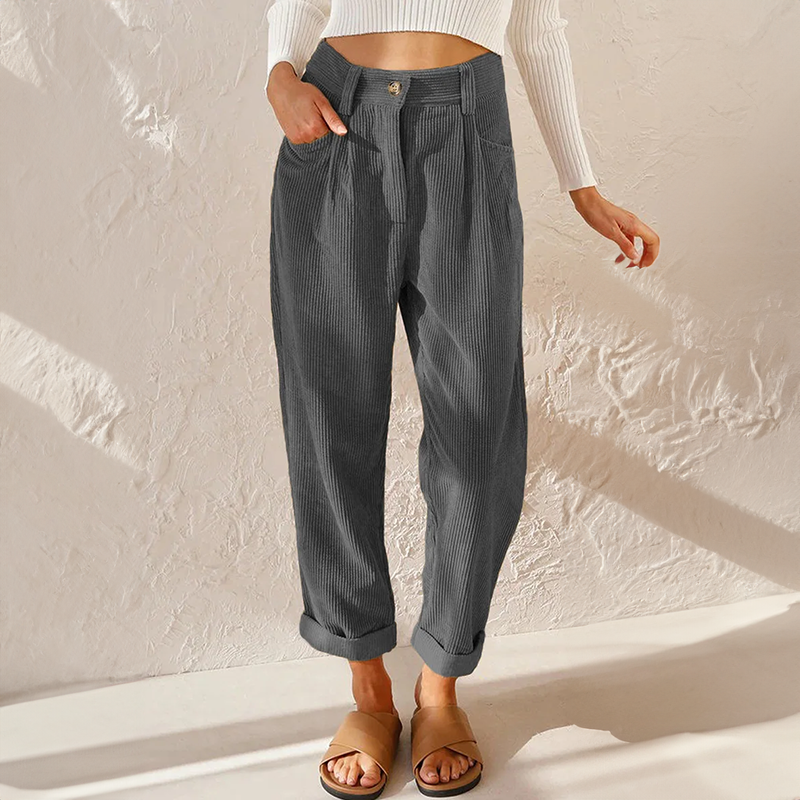 Mune Fashion - Loose High Waist Cord Pants for Women
