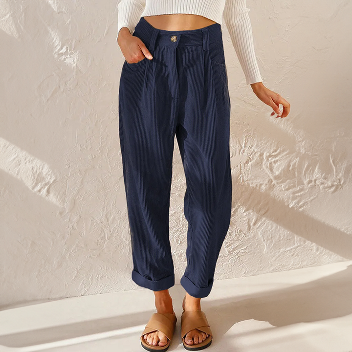 Mune Fashion - Loose High Waist Cord Pants for Women