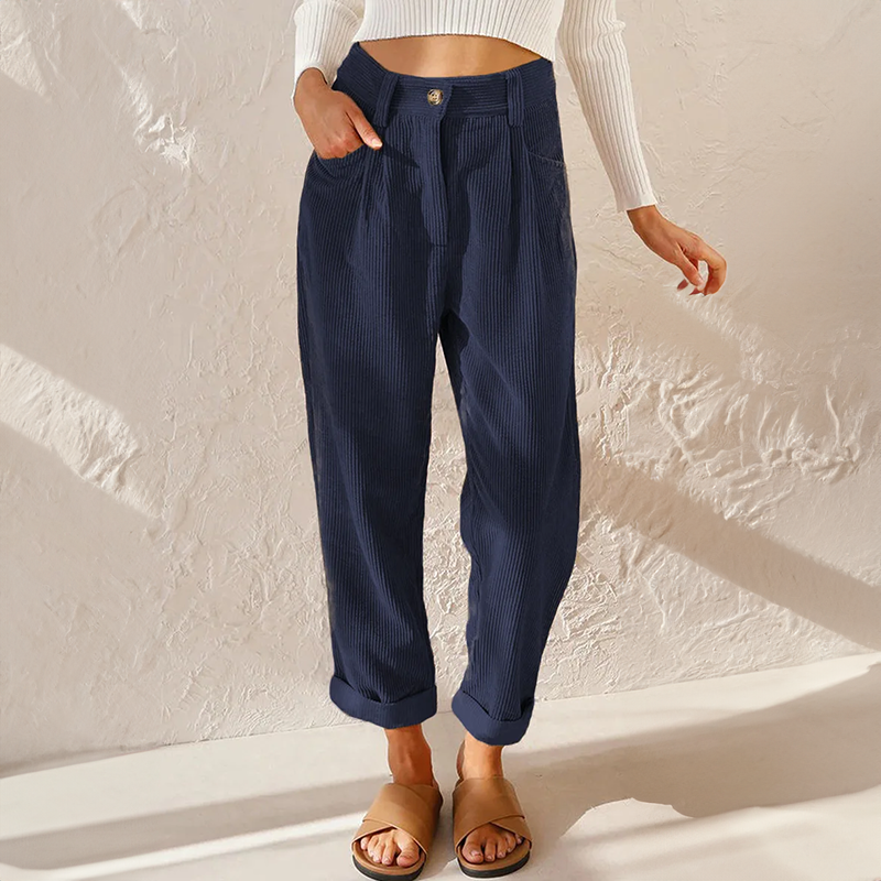 Mune Fashion - Loose High Waist Cord Pants for Women