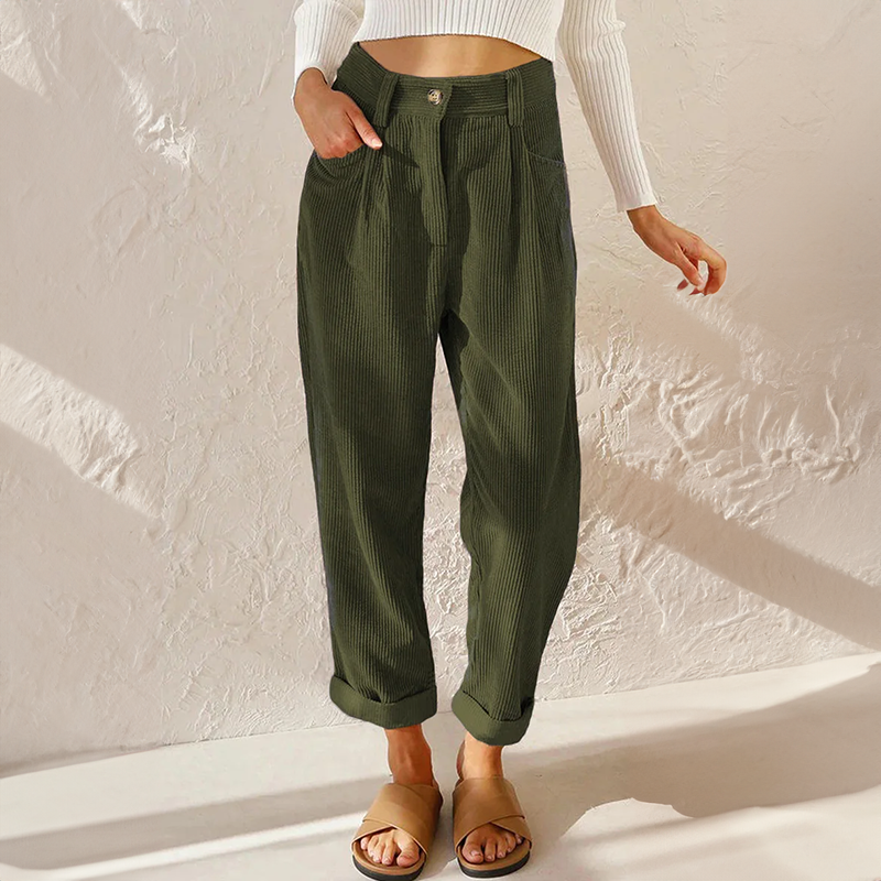 Mune Fashion - Loose High Waist Cord Pants for Women