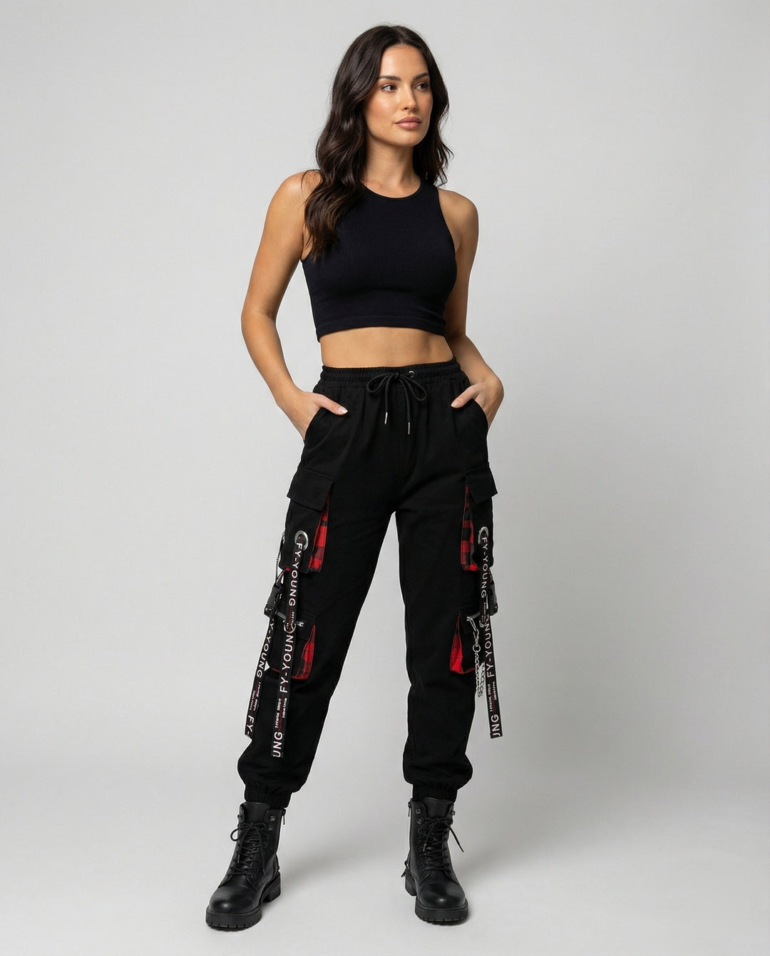 High Waist Cargo Pants with Pockets for Women