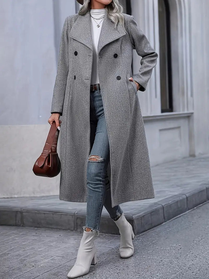 Mune | Women's Long Winter Coat with Double Button Placket and Notched Collar