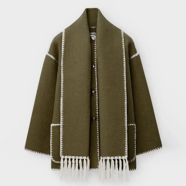 Mune | Women's Wool Scarf Jacket with Integrated Scarf and Contrast Stitching