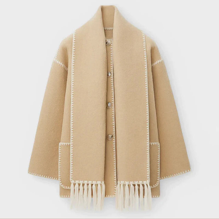 Mune | Women's Wool Scarf Jacket with Integrated Scarf and Contrast Stitching