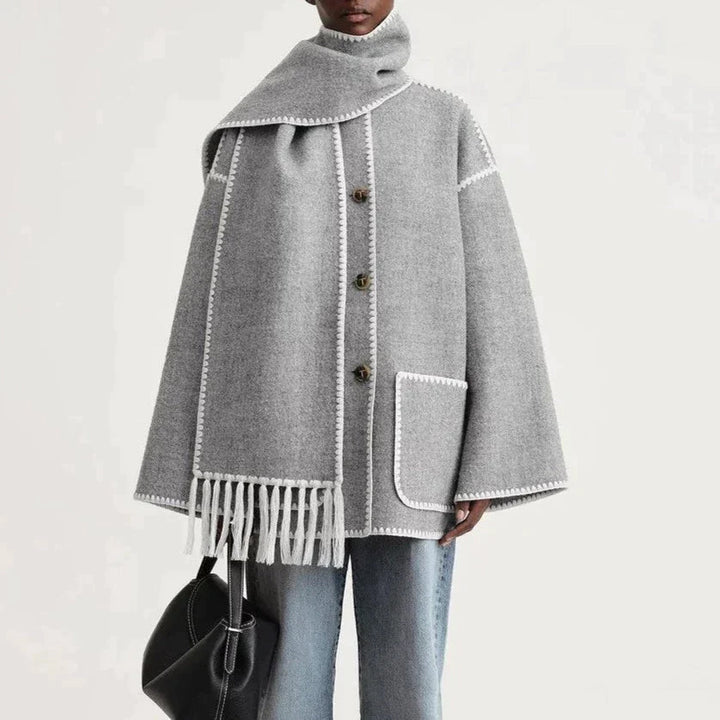 Mune | Women's Wool Scarf Jacket with Integrated Scarf and Contrast Stitching