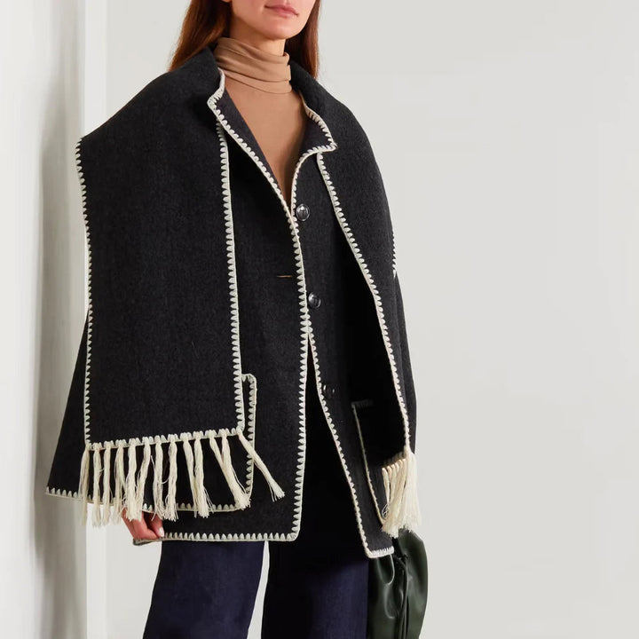 Mune | Women's Wool Scarf Jacket with Integrated Scarf and Contrast Stitching