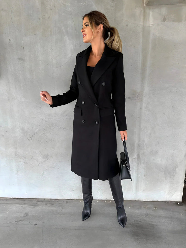 Mune | Women's Long Trench Coat with Double Buttons and Long Sleeves