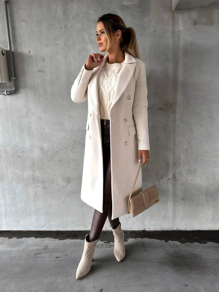 Mune | Women's Long Trench Coat with Double Buttons and Long Sleeves
