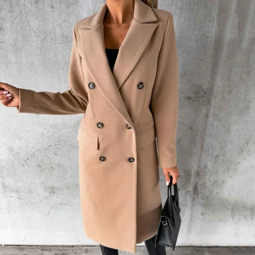 Mune | Women's Long Trench Coat with Double Buttons and Long Sleeves