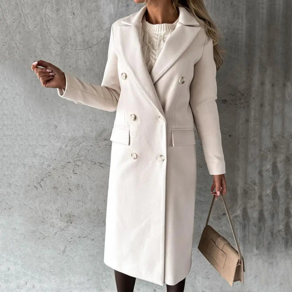 Mune | Women's Long Trench Coat with Double Buttons and Long Sleeves