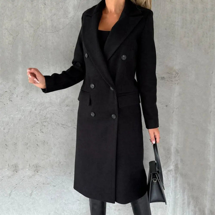 Mune | Women's Long Trench Coat with Double Buttons and Long Sleeves