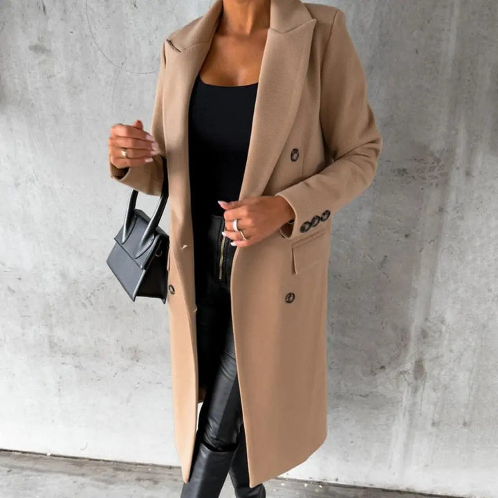 Mune | Women's Long Trench Coat with Double Buttons and Long Sleeves
