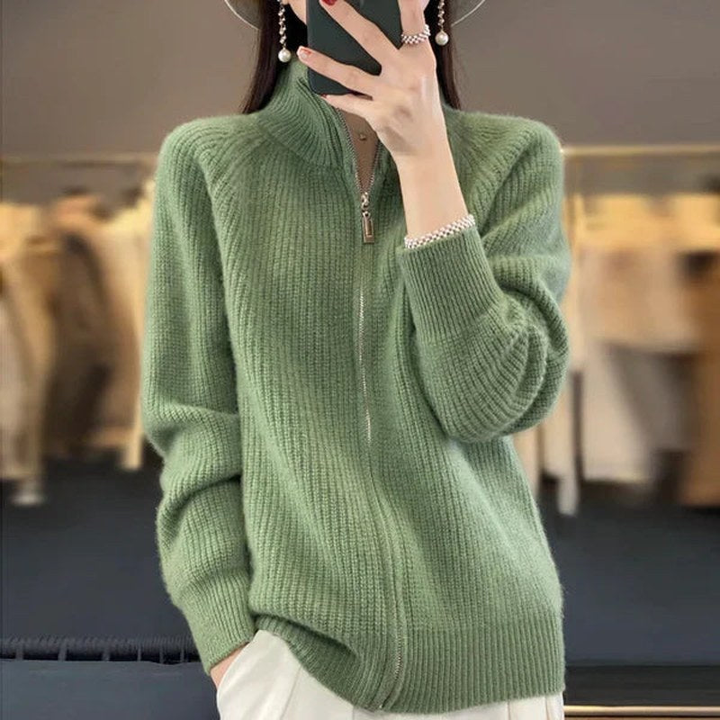 Mune | Women's Luxury Knit Cardigan with Zipper and Stand-Up Collar