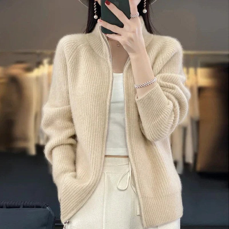 Mune | Women's Luxury Knit Cardigan with Zipper and Stand-Up Collar