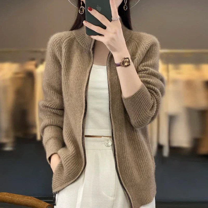 Mune | Women's Luxury Knit Cardigan with Zipper and Stand-Up Collar