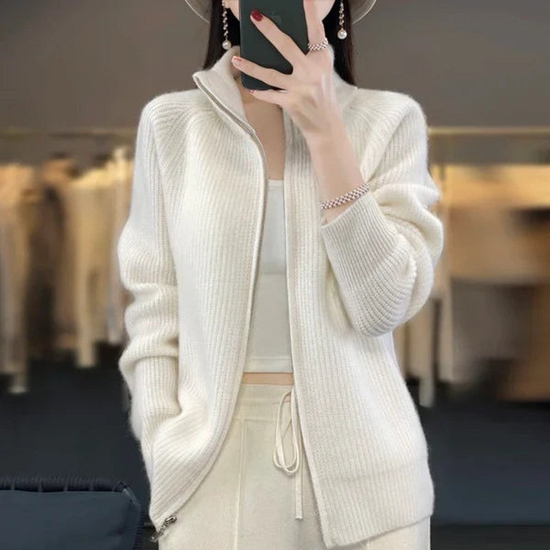 Mune | Women's Luxury Knit Cardigan with Zipper and Stand-Up Collar
