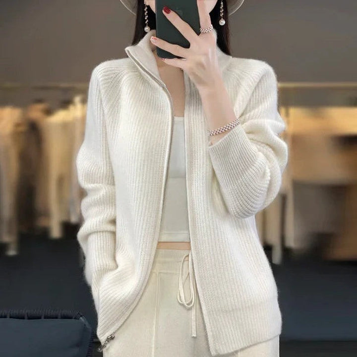 Mune | Women's Luxury Knit Cardigan with Zipper and Stand-Up Collar
