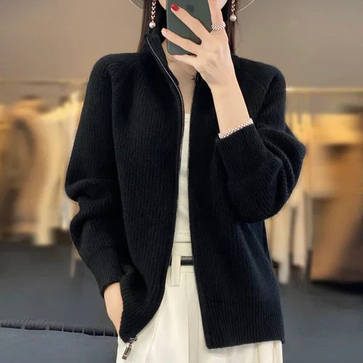 Mune | Women's Luxury Knit Cardigan with Zipper and Stand-Up Collar