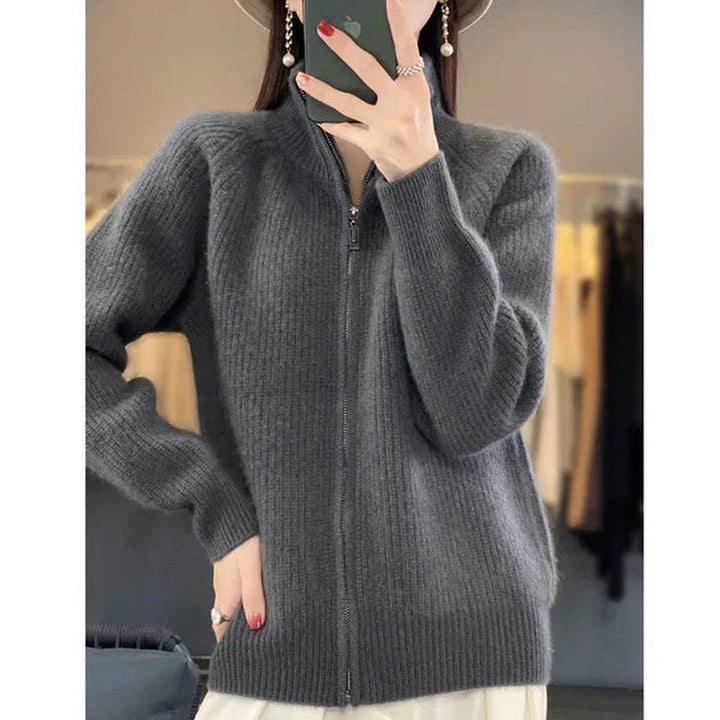 Mune | Women's Luxury Knit Cardigan with Zipper and Stand-Up Collar