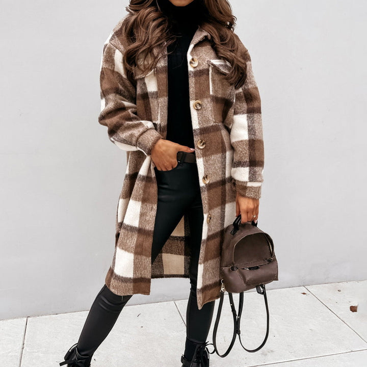 Mune | Women's Wool Winter Jacket with Check Pattern and Button Closure