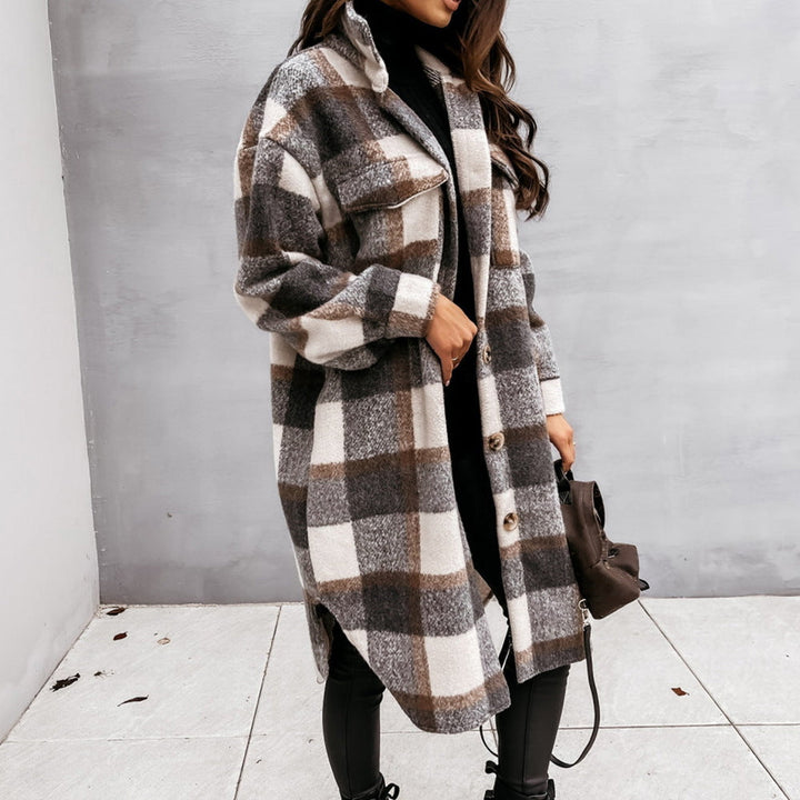Mune | Women's Wool Winter Jacket with Check Pattern and Button Closure