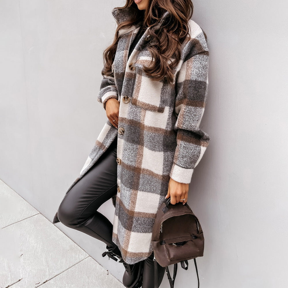 Mune | Women's Wool Winter Jacket with Check Pattern and Button Closure