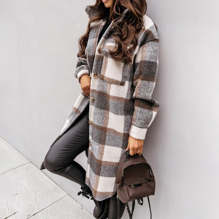 Mune | Women's Wool Winter Jacket with Check Pattern and Button Closure