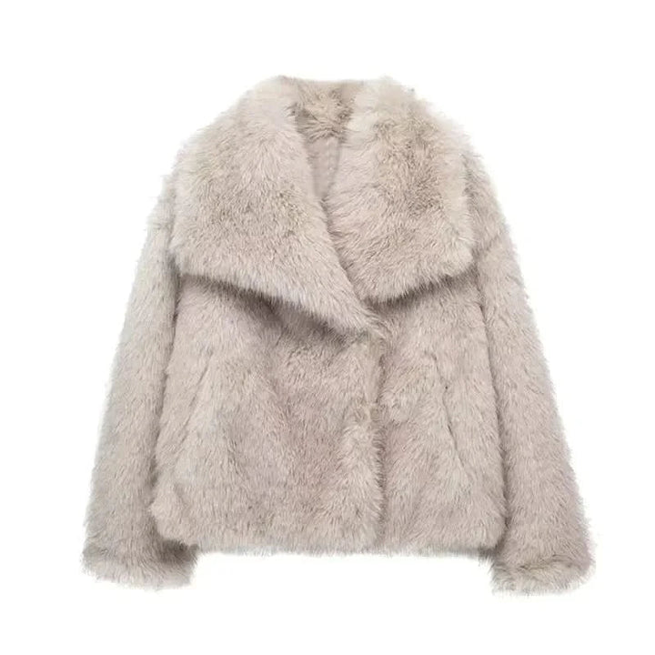 Mune | Women's Fake Fur Jacket with Large Collar and Long Sleeves