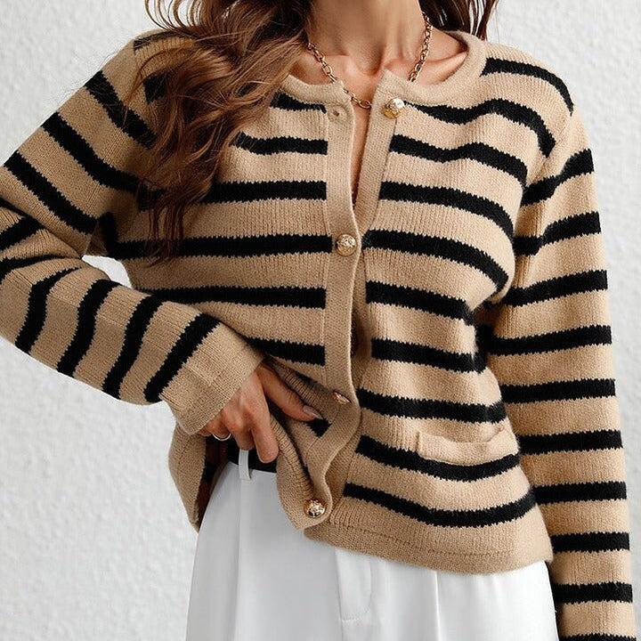 Mune | Women's Striped Cardigan with Button Closure and Soft Fabric