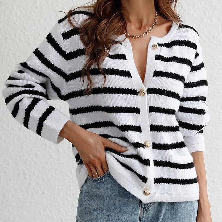 Mune | Women's Striped Cardigan with Button Closure and Soft Fabric