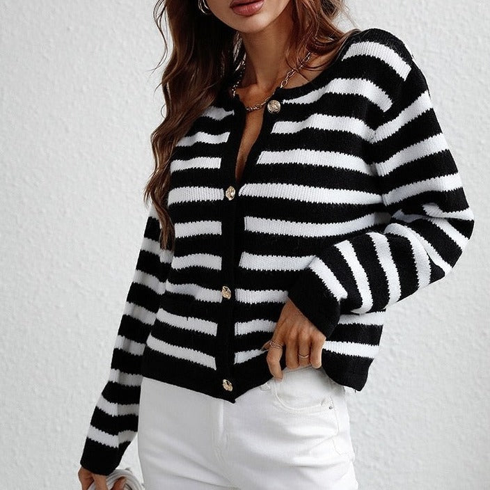 Mune | Women's Striped Cardigan with Button Closure and Soft Fabric