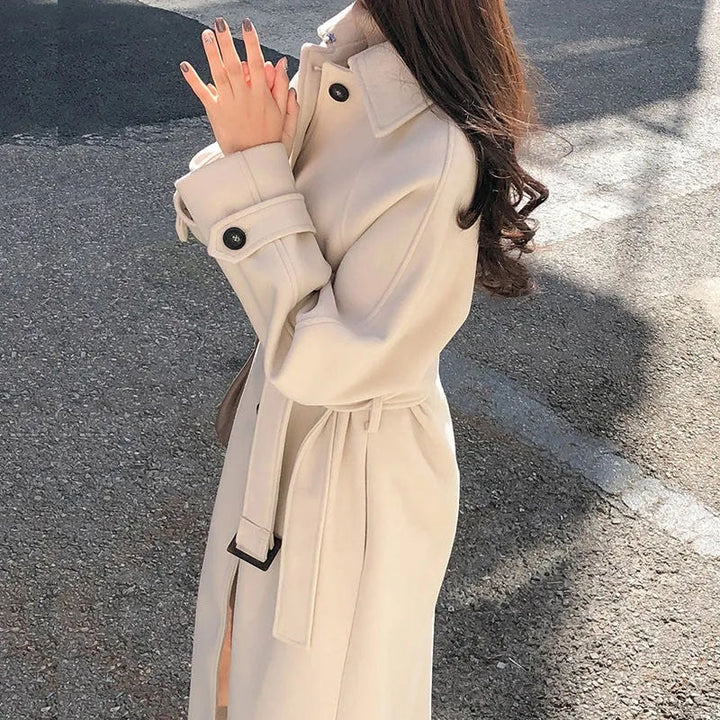 Mune | Women's Elegant Long Coat with Belt and Stylish Button Details