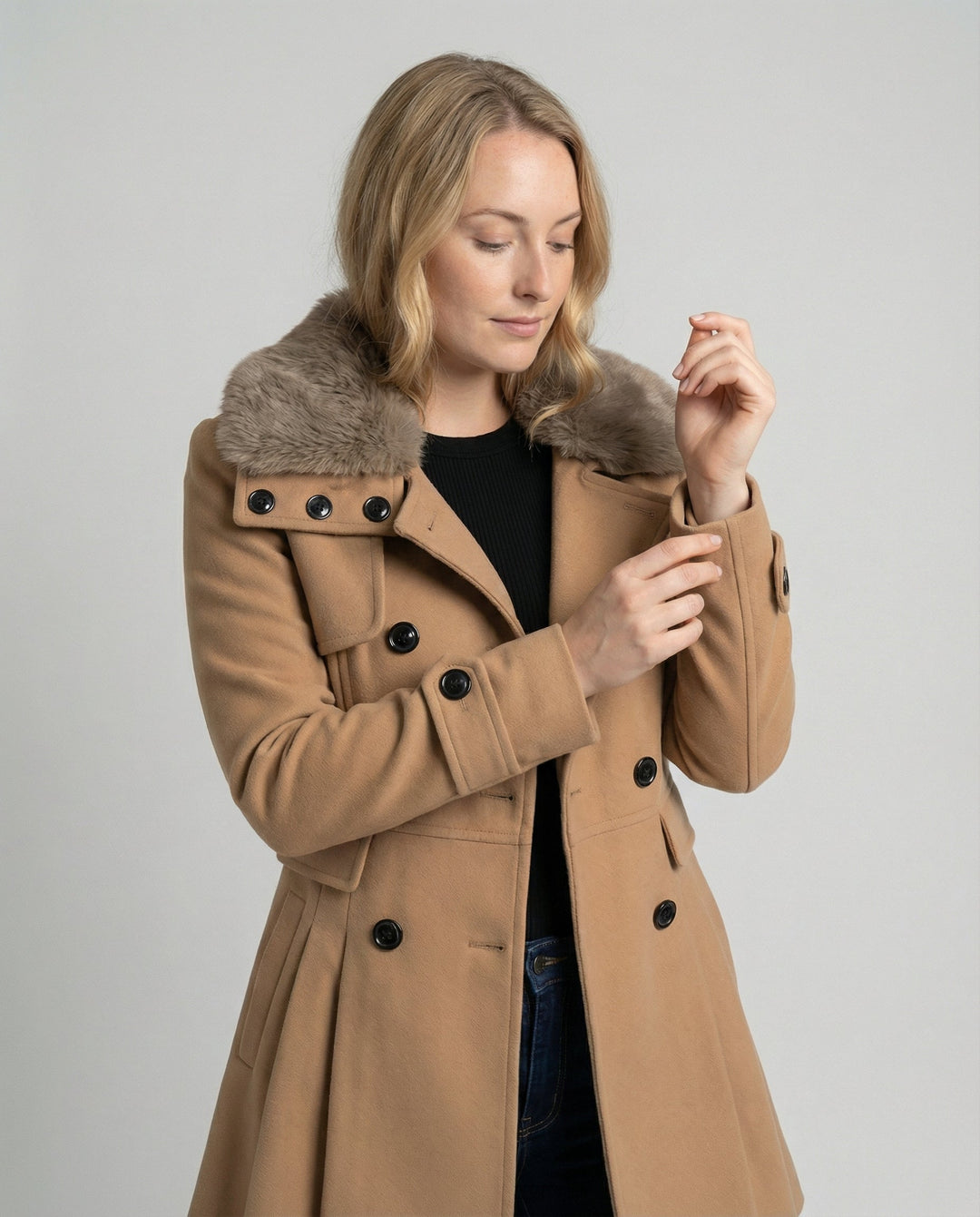 Elegant women's wool blend trench coat