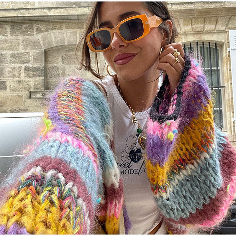 Mune | Checked Cardigan with Rainbow Stripes