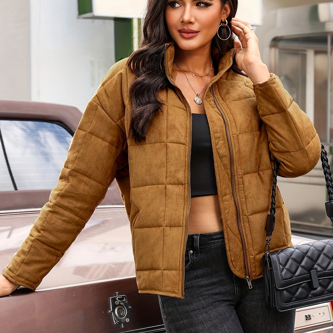 Mune | Women's Short Padded Puffer Jacket with Check Pattern and Windproof Fabric