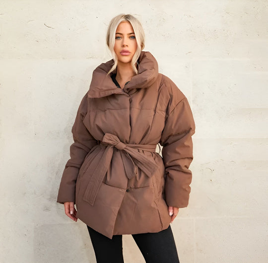 Mune | Belted Puffer Jacket Plus Size Collar Winter Coat