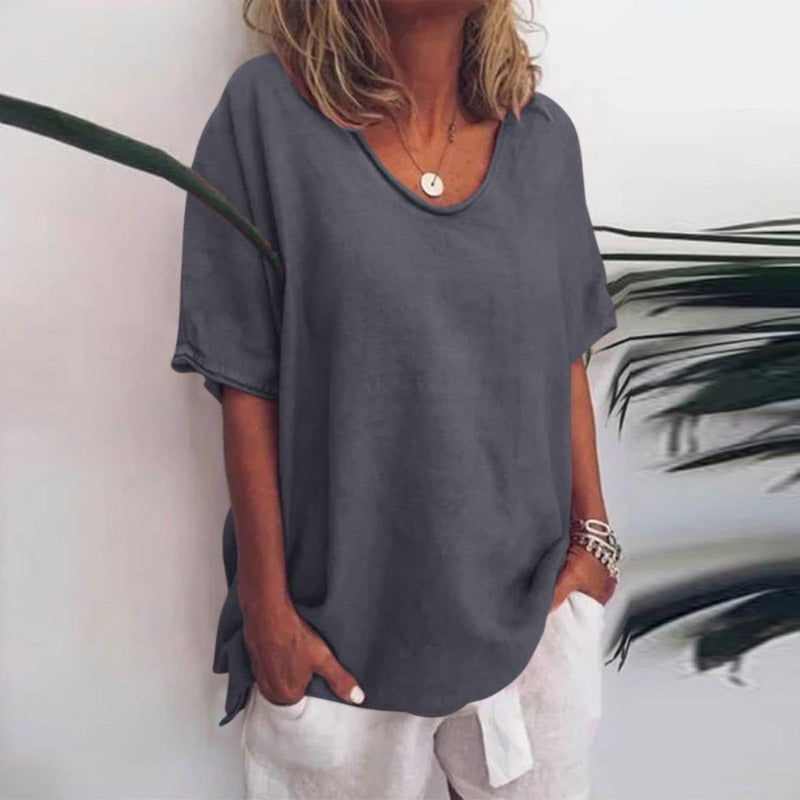 Mune Fashion | Women's Round Neck Shirt Solid Color