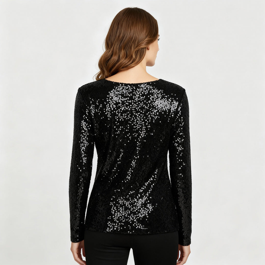 Sparkling Party Elegance V Neck Top Ladies