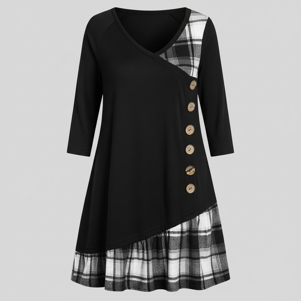 Long-sleeved Checked Women's Dress