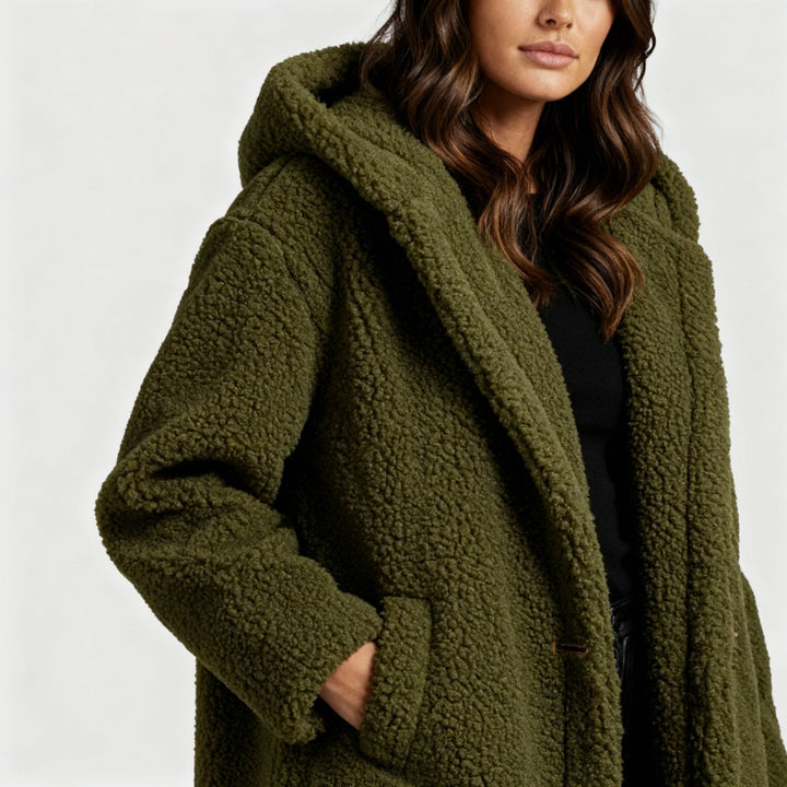 Fashionable Teddy Coat Women Comfort Long Coat Hood